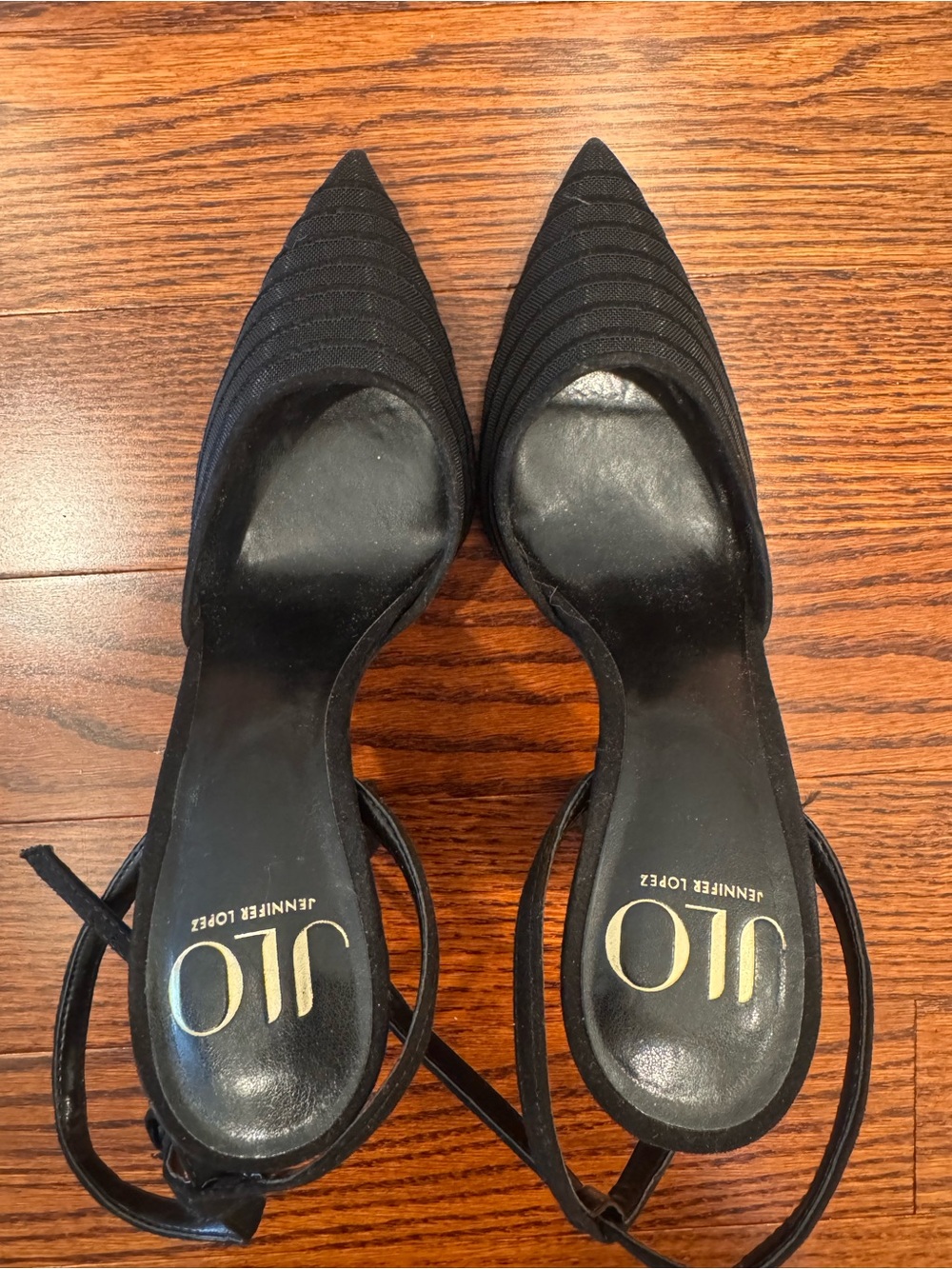 Jennifer Lopez Black Pointed Slingback Heels with Ankle Tie